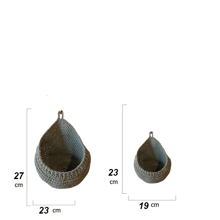 Handmade Crochet Wall Hanging Basket Set of 2 – Cotton Woven Fruit & Vegetable Storage Baskets