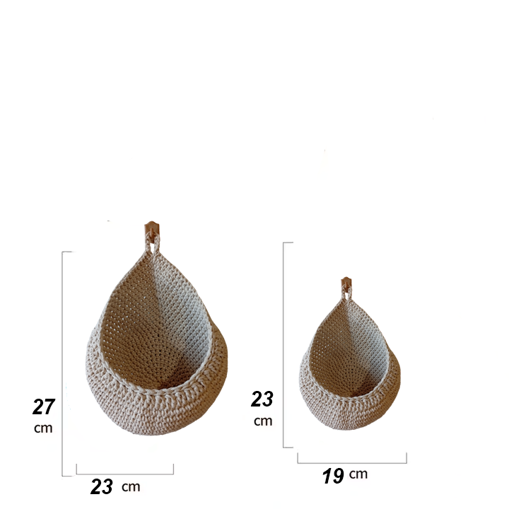 Handmade Crochet Wall Hanging Basket Set of 2 – Cotton Woven Fruit & Vegetable Storage Baskets