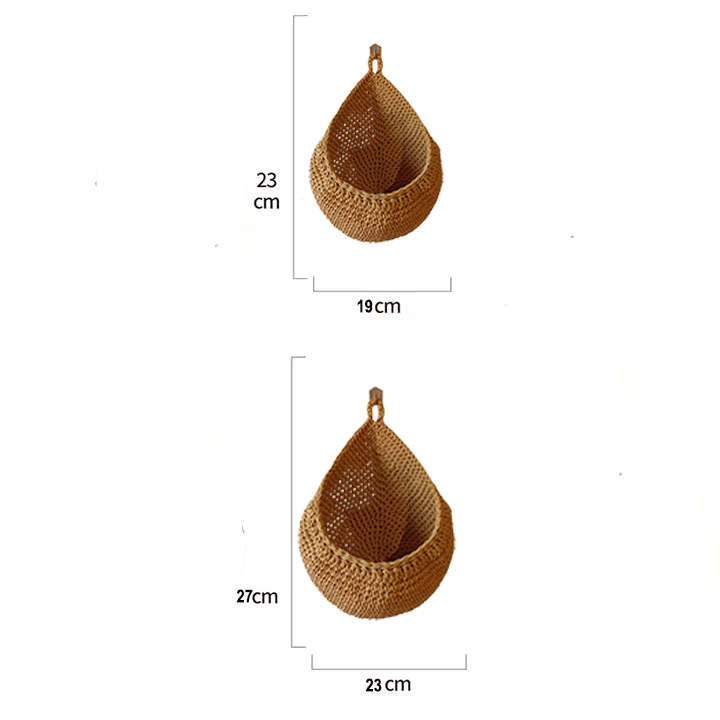 Handmade Crochet Wall Hanging Basket Set of 2 – Cotton Woven Fruit & Vegetable Storage Baskets