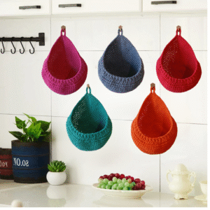 Handmade crochet wall basket for cozy home décor